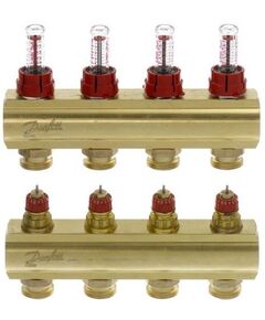 Розподільний колектор Danfoss FHF-F, 4+4 контури, з ротаметрами, латунь, фото  | SNABZHENIE.com.ua