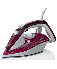 Праска Gorenje, 3000Вт, 350мл, паровий удар-105гр, верт. відпарювання, антинакип, автовідключення, керам. підошва, бардово-білий, фото  | SNABZHENIE.com.ua