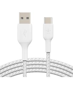 Кабель USB-A > USB-C заряджання/синхронізації Belkin 2м, 15Вт, Type-C, плетений, білий, фото  | SNABZHENIE.com.ua