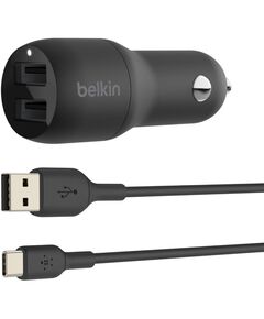 Зарядний пристрій автомобільний Belkin 24Вт 2хUSB-A, кабель USB-A > USB-C, 1м, чорний, фото  | SNABZHENIE.com.ua