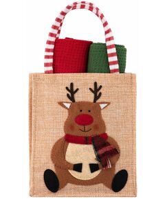Подарунковий набір рушничків в мішечку ARDESTO Christmas Deer 38х63см, 2шт, 100% бавовна, червоний, зелений, фото  | SNABZHENIE.com.ua