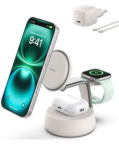 Зарядний пристрій бездротовий Belkin UltraCharge Pro 3в1 Magnetic Charging Dock 25Вт, Sand, фото  | SNABZHENIE.com.ua