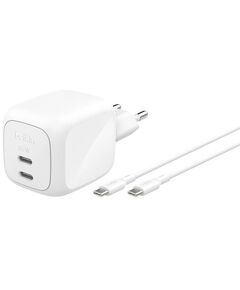 Зарядний пристрій мережевий Belkin 67Вт 2хUSB-С GAN PD PPS, кабель USB-С > USB-C, 2м, білий, фото  | SNABZHENIE.com.ua