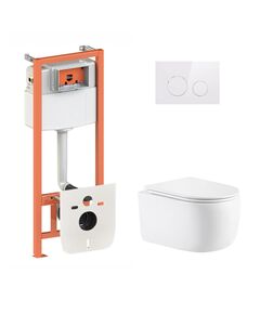 Готовое решение Qtap для ванной комнаты: подвесной унитаз Taurus Ultra Quiet 515&times;360&times;350 + комплект инсталляции Nest 4 в 1 (круглая клавиша White), фото  | SNABZHENIE.com.ua