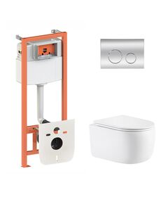 Готовое решение Qtap для ванной комнаты: подвесной унитаз Taurus Ultra Quiet 515&times;360&times;350 + комплект инсталляции Nest 4 в 1 (круглая клавиша Chrome), фото  | SNABZHENIE.com.ua