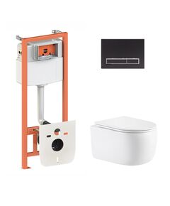 Готовое решение Qtap для ванной комнаты: подвесной унитаз Taurus Ultra Quiet 515&times;360&times;350+ комплект инсталляции Nest 4в1 (линейная клавиша Matt Black), фото  | SNABZHENIE.com.ua