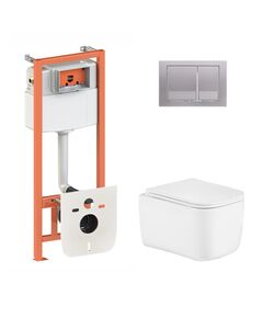 Готовое решение Qtap для ванной комнаты: подвесной унитаз Gemini Ultra Quiet 485&times;340&times;350 + комплект инсталляции Nest 4 в 1 (квадратная клавиша Satin), фото  | SNABZHENIE.com.ua