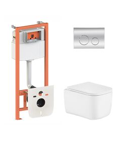 Готовое решение Qtap для ванной комнаты: подвесной унитаз Gemini Ultra Quiet 485&times;340&times;350 + комплект инсталляции Nest 4 в 1 (круглая клавиша Chrome), фото  | SNABZHENIE.com.ua