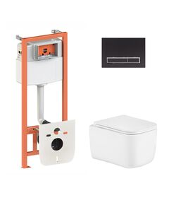 Готовое решение Qtap для ванной комнаты: подвесной унитаз Gemini Ultra Quiet 485&times;340&times;350+ комплект инсталляции Nest 4в1 (линейная клавиша Matt Black), фото  | SNABZHENIE.com.ua