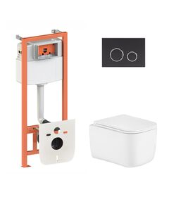 Готовое решение Qtap для ванной комнаты: подвесной унитаз Gemini Ultra Quiet 485&times;340&times;350 + комплект инсталляции Nest 4в1 (круглая клавиша Matt Black), фото  | SNABZHENIE.com.ua
