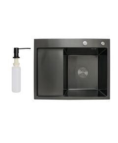 Мойка кухонная с крылом левая Lidz Handmade H6350BL, черная PVD, фото  | SNABZHENIE.com.ua