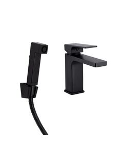 Змішувач для раковини Qtap Gemini з гігієнічним душем Чорний матовий, фото  | SNABZHENIE.com.ua