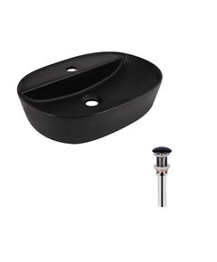 Комплект Qtap Scorpio: Овальная раковина 505x385 мм Матовый черный + Донный клапан, фото  | SNABZHENIE.com.ua