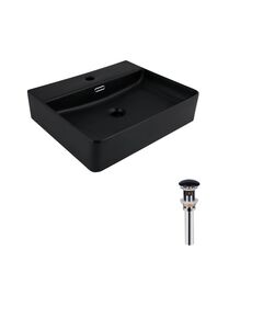 Комплект Qtap Nando LT: Раковина 500x420 мм Матовый черный + Донный клапан, фото  | SNABZHENIE.com.ua