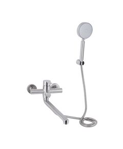 Змішувач для ванни Brinex Pure 005 з довгим поворотним виливом (з душовим гарнітуром) Nickel BRIPUR005NKL, фото  | SNABZHENIE.com.ua