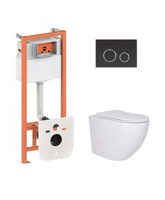 Подвесной унитаз Robin с инсталляцией Nest 4 в 1, круглая клавиша Черный матовый, фото  | SNABZHENIE.com.ua