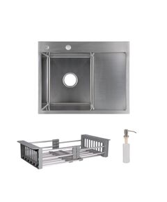 Комплект Lidz H6350R: интегрированная мойка с крылом и дозатором + корзина Lidz K01G, фото  | SNABZHENIE.com.ua