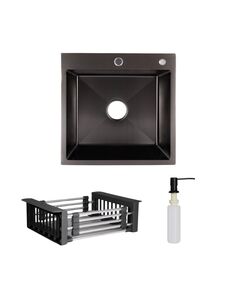 Комплект Lidz H5050B: Мойка интегрированная BlackPVD с дозатором и корзиной, фото  | SNABZHENIE.com.ua