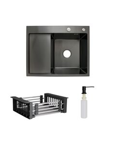 Комплект Lidz H6350BL: Мойка для кухни слева BlackPVD с дозатором и корзиной, фото  | SNABZHENIE.com.ua
