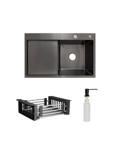 Комплект Lidz H7849BL: интегрированная мойка BlackPVD с дозатором и корзиной, фото  | SNABZHENIE.com.ua