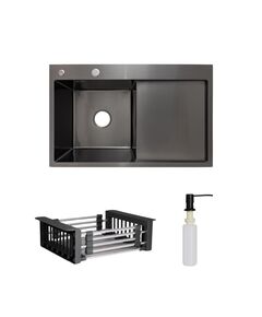 Комплект Lidz H7849BR: Мойка с крылом справа + дозатор + корзина K01B, фото  | SNABZHENIE.com.ua