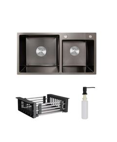 Комплект Lidz H7843: Мойка с двумя чашами BlackPVD + дозатор и корзина, фото  | SNABZHENIE.com.ua