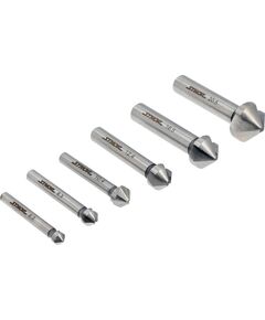 Набір зенкерів конічних по металу з 2 різьцями STHOR: Ø= 6,3- 20,5 мм, l= 37- 47 мм, HSS 4241, 6 шт, фото  | SNABZHENIE.com.ua