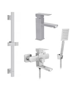 Набор смесителей Kroner Edelstahl Kubus-ESG010 + смеситель Edelstahl Kubus-ESG060 + штанга для душу Edelstahl Kubus-ESG230, фото  | SNABZHENIE.com.ua