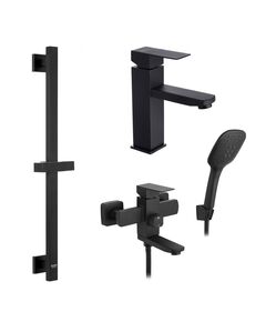 Набор смесителей Kroner Edelstahl Kubus - SCH060 + смеситель Edelstahl Kubus - SCH010 + штанга для душа Edelstahl Kubus - SCH230, фото  | SNABZHENIE.com.ua