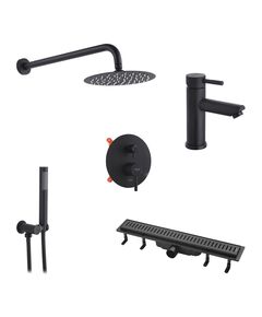 Набор 3 в 1 душевая система скрытого монтажа Kroner Edelstahl Klassisch-SCH082 + смеситель Edelstahl Klassisch-SCH010 + трап линейный Harz SCH60 Sektion Schwarz, фото  | SNABZHENIE.com.ua
