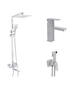 Набор 3 в 1 душевая система Kroner Edelstahl Kubus-ESG063 + смеситель Edelstahl Kubus-ESG010 + смеситель Kroner Edelstahl Kubus-ESG053, фото  | SNABZHENIE.com.ua