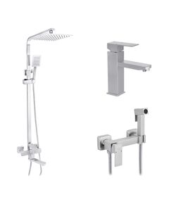 Набор 3 в 1 душевая система Kroner Edelstahl Kubus-ESG063 + смеситель Edelstahl Kubus-ESG010 + смеситель Kroner Edelstahl Kubus-ESG052, фото  | SNABZHENIE.com.ua