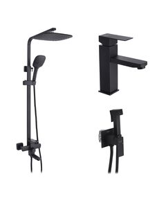 Набор 3 в 1 душевая система Kroner Edelstahl Kubus-SCH063 + смеситель Edelstahl Kubus-SCH010 + смеситель Edelstahl Kubus-SCH053, фото  | SNABZHENIE.com.ua