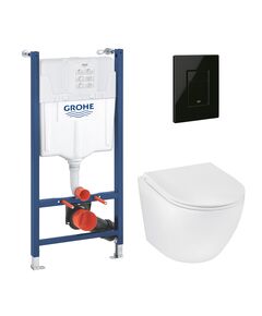 Комплект 4 в 1: Установка Grohe Solido 2 в 1 38971000 + Панель смыва для унитаза Grohe Even Black 38966KV0 + Унитаз безободочный Kroner Harz WHI493736 RIMLESS с сиденьем Slim Duroplast / Soft-close (38971966KV0KH49R), фото  | SNABZHENIE.com.ua
