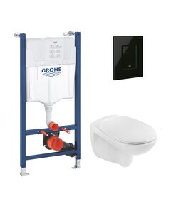 Комплект 4 в 1: Установка Grohe Solido 2 в 1 38971000 + Панель смыва для унитаза Grohe Even Black 38966KV0 + Унитаз безободочный Kroner Oker WHI533536 RIMLESS с сиденьем Slim Duroplast / Soft-close6 (38971966KV0KO53R), фото  | SNABZHENIE.com.ua