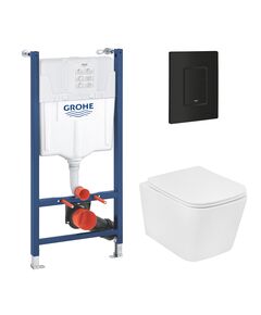 Комплект 4 в 1: Установка Grohe Solido 2 в 1 38971000 + Панель смыва для унитаза Grohe Even 389662430 + Унитаз подвесной безобедочный Kroner Eifel WHI483429 TORNADO с сиденьем Slim Duroplast / Soft KE483429WHIT(38971966243KE48T), фото  | SNABZHENIE.com.ua