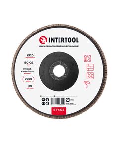 Шлифовальный диск лепестковый 180x22 мм, K120 INTERTOOL BT-0232, фото  | SNABZHENIE.com.ua
