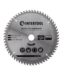 Диск пильный по дереву 230x30 мм, 60 зубьев, INTERTOOL CT-3047, фото  | SNABZHENIE.com.ua