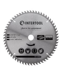Диск пильный по дереву 250 мм, 60 зубьев INTERTOOL CT-3052, фото  | SNABZHENIE.com.ua