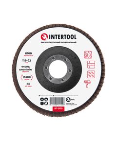 Шлифовальный лепестковый диск 115x22 мм, зерно K100 INTERTOOL BT-0110, фото  | SNABZHENIE.com.ua
