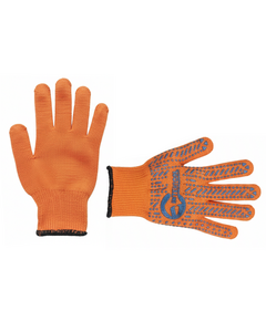 Рукавичка трикотажна, жовті ПВХ крапки, 60% бавовна / 40% поліестер, 10", клас в'язки 7, помаранчева, 62 г, фото  | SNABZHENIE.com.ua