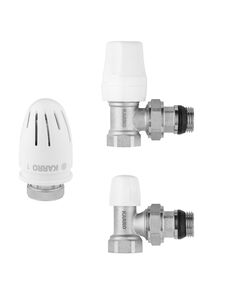 Комплект радиаторных угловых кранов Karro 1/2" ВН (верхний+нижний) с термоголовкой, никелированные KR-5301, фото  | SNABZHENIE.com.ua