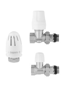Комплект радиаторных прямых кранов Karro 1/2" ВН (верхний+нижний) с термоголовкой, никелированные KR-5302, фото  | SNABZHENIE.com.ua