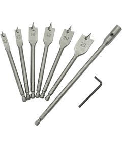 Набір пір'яних свердел по деревині, 6 шт. (10, 12, 16, 18, 20, 25 мм), HEX, подовжувач 300 мм, фото  | SNABZHENIE.com.ua