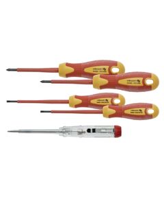 Набор диэлектрических отверток 1000 В, 5 шт. с индикатором напряжения HOEGERT, фото  | SNABZHENIE.com.ua