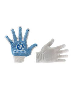 Рукавичка трикотажна, сині ПВХ крапки, 70% бавовна / 30% поліестер, 10", клас в’язки 10, біла, 52 г, фото  | SNABZHENIE.com.ua