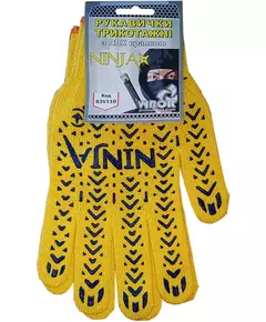 Рукавички трикотажні жовті NINJA з ПВХ точкою (70% - бавовна, 30% - поліестр) розмір 10 VIROK, фото  | SNABZHENIE.com.ua