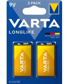 Батарейка Varta Longlife лужна 6LR61(6LF22, MN1604, MX1604, Крона) блістер, 2 шт, фото  | SNABZHENIE.com.ua