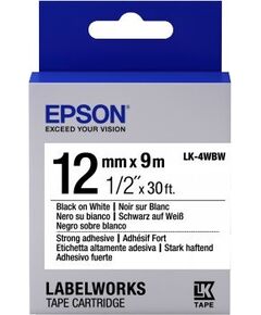 Картридж зі стрічкою Epson LK4WBW принтерів LW-300/LW-400/LW-400VP/LW-600P/LW-700/LW-Z710/LW-900P/LW-1000P/LW-Z5000BE Strng adh Blk/Wht 12mm/9m, фото  | SNABZHENIE.com.ua