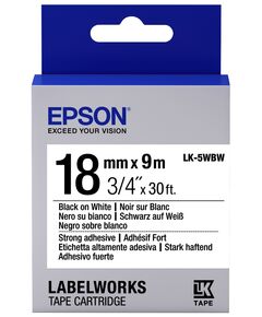 Картридж зі стрічкою Epson LK5WBW принтерів LW-400/LW-400VP/LW-600P/LW-700/LW-Z710/LW-900P/LW-1000P/LW-Z5000BE Strng adh Blk/Wht 18mm/9m, фото  | SNABZHENIE.com.ua